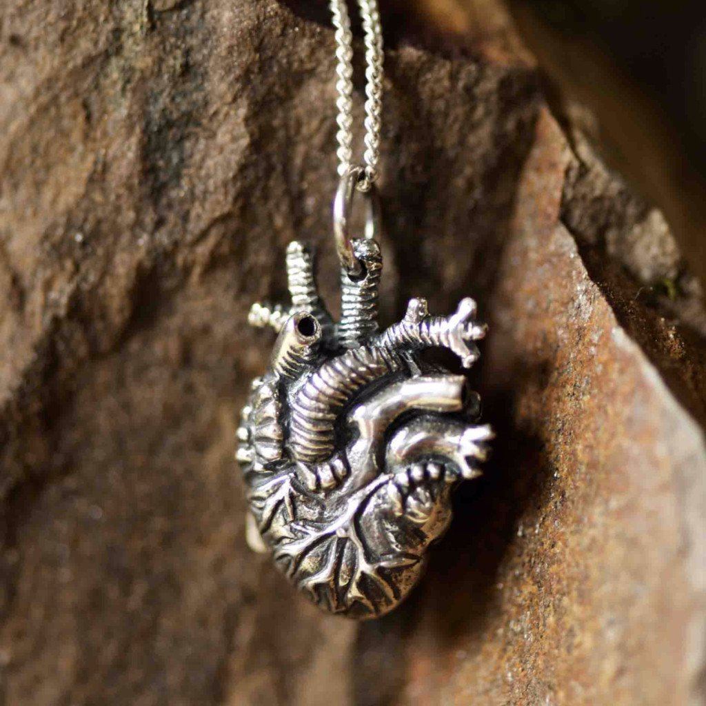 Small Sterling Silver Anatomical Heart Jewelry